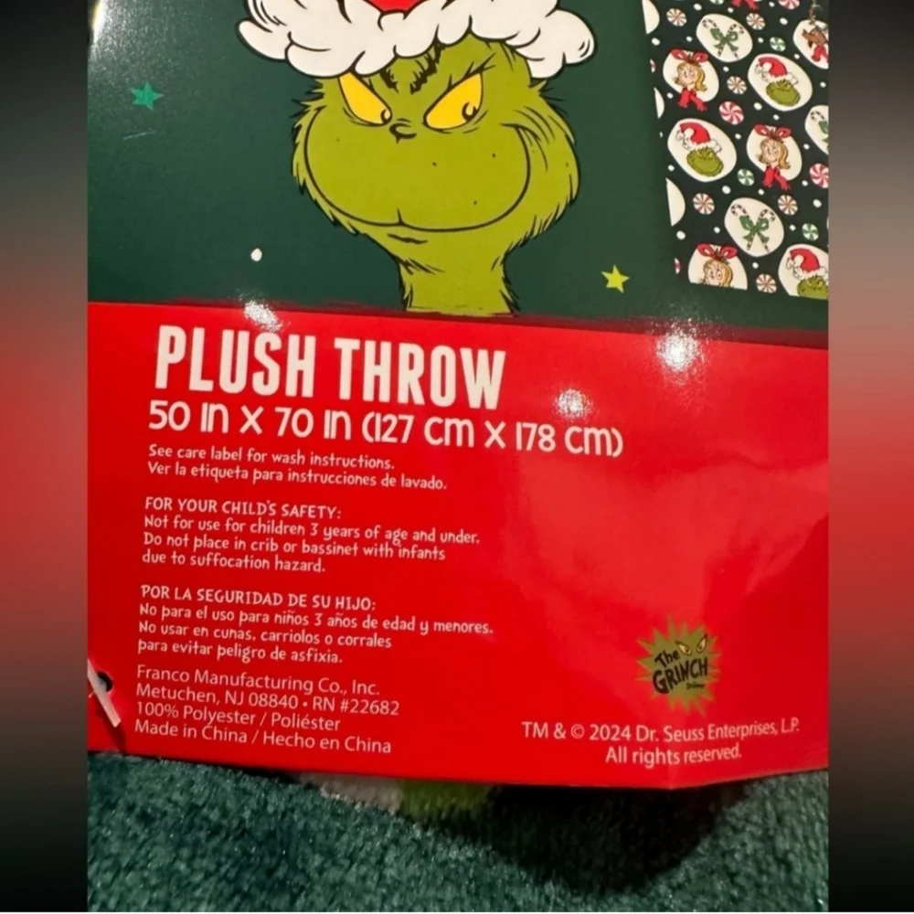 The Grinch Cindy Lou Max Green Christmas Plush Blanket 50 x 70 ❄️🎄🎁